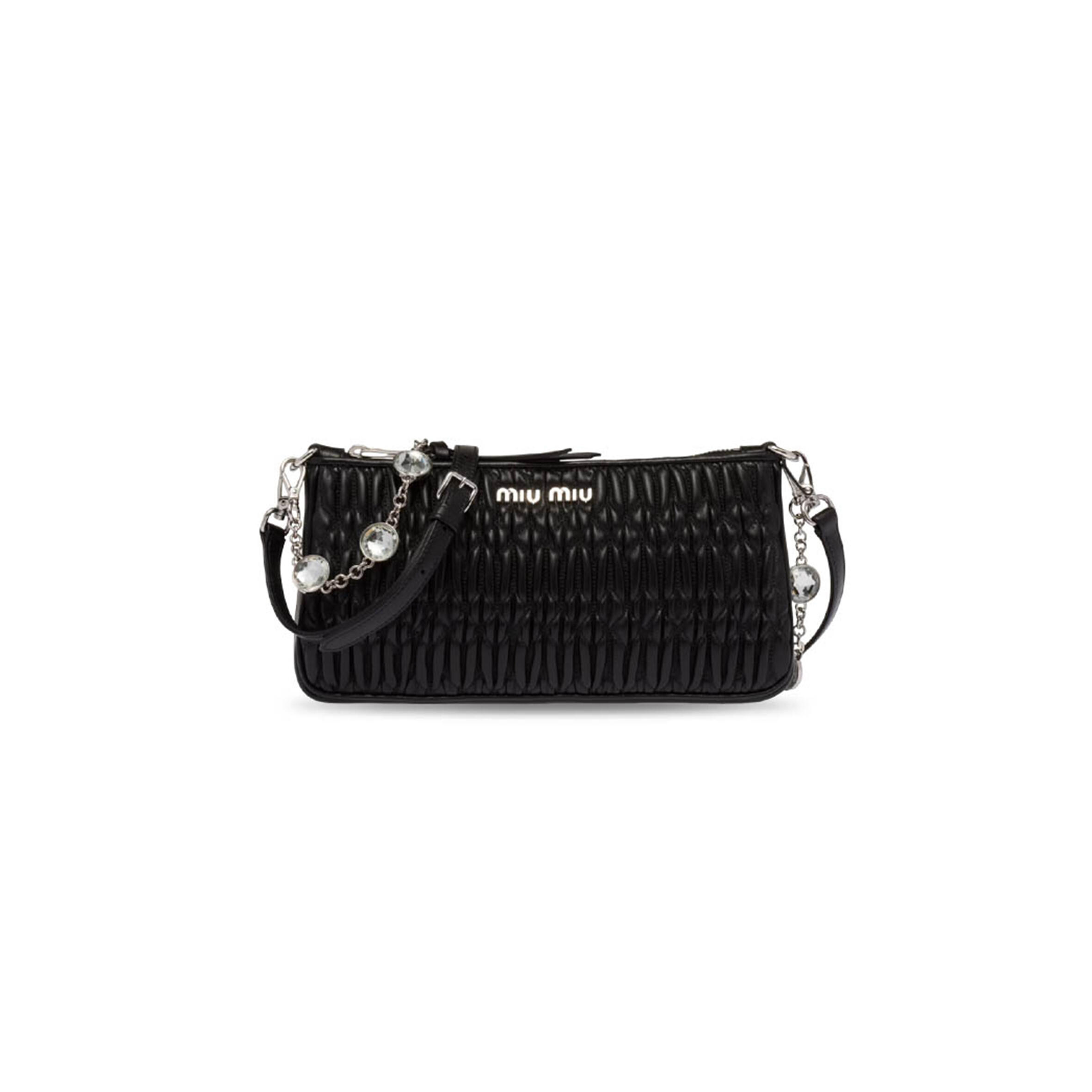 MIU MIU NAPPA SOFT LEATHER CRYSTAL SHOULDER BAG 5BH215 (24*12.5*4cm)